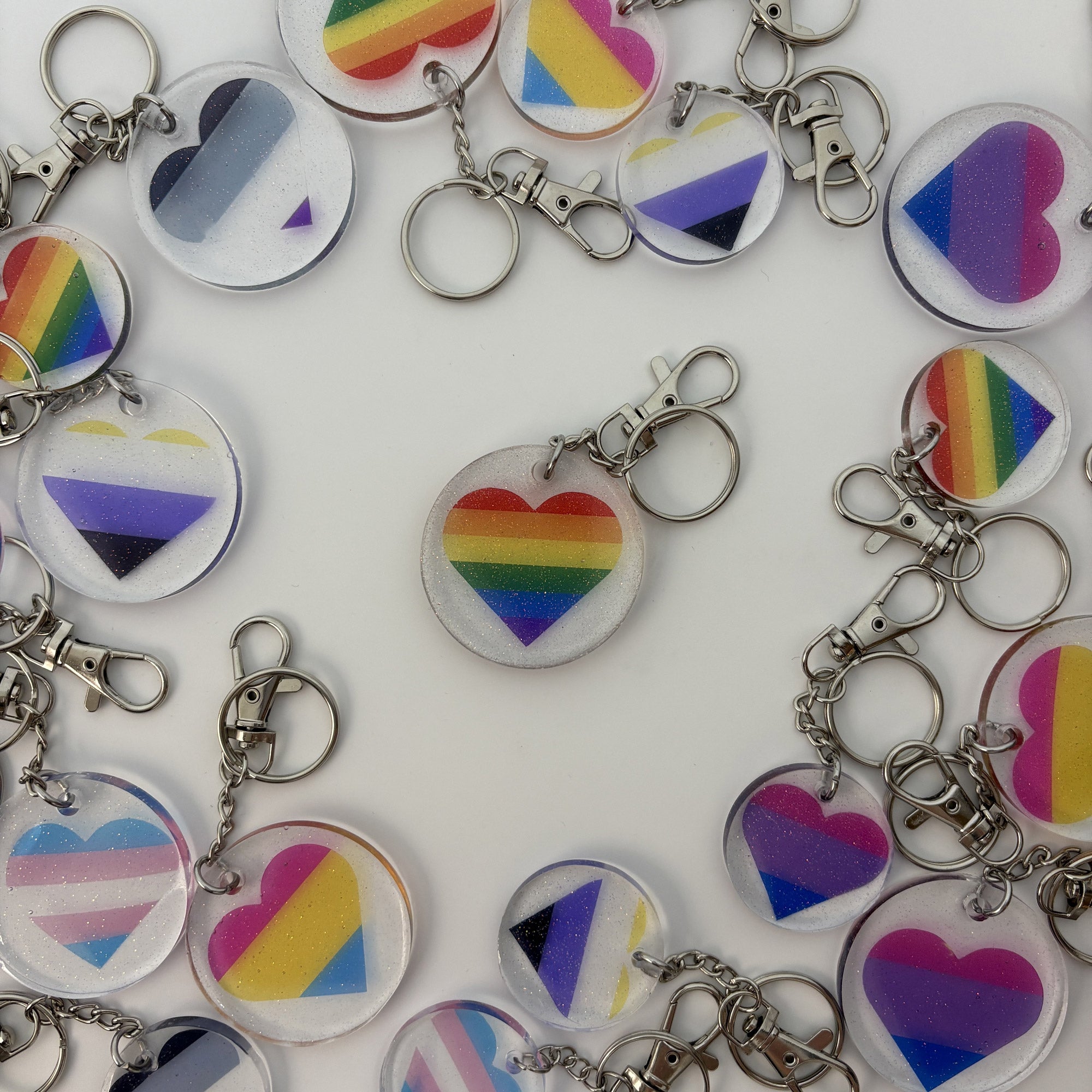 Pride Heart Keychain - 2 Sizes - Hand-Poured Resin