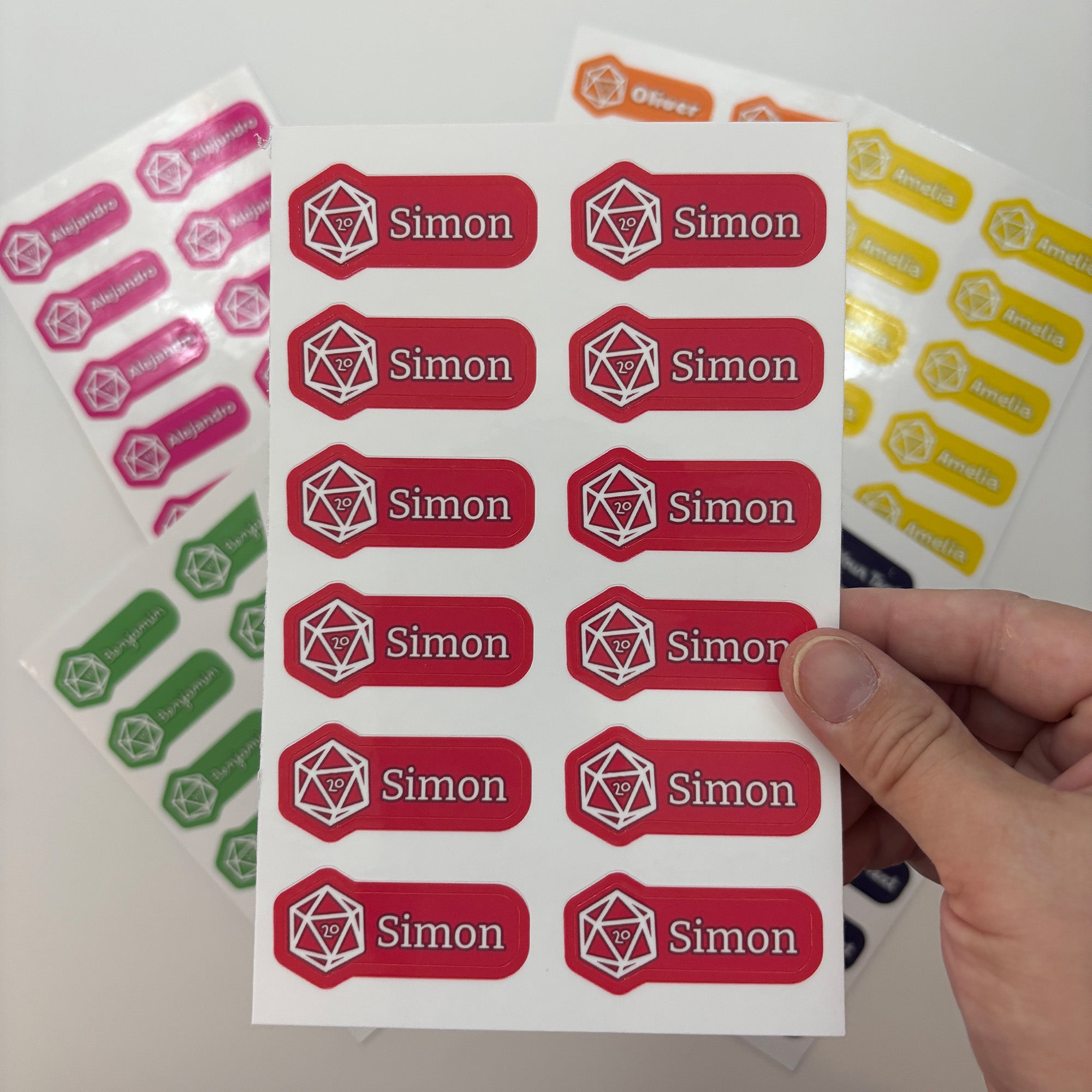 Custom Label Sticker Sheets (D20 Dice Edition) - 12 Personalized Water-Resistant Labels