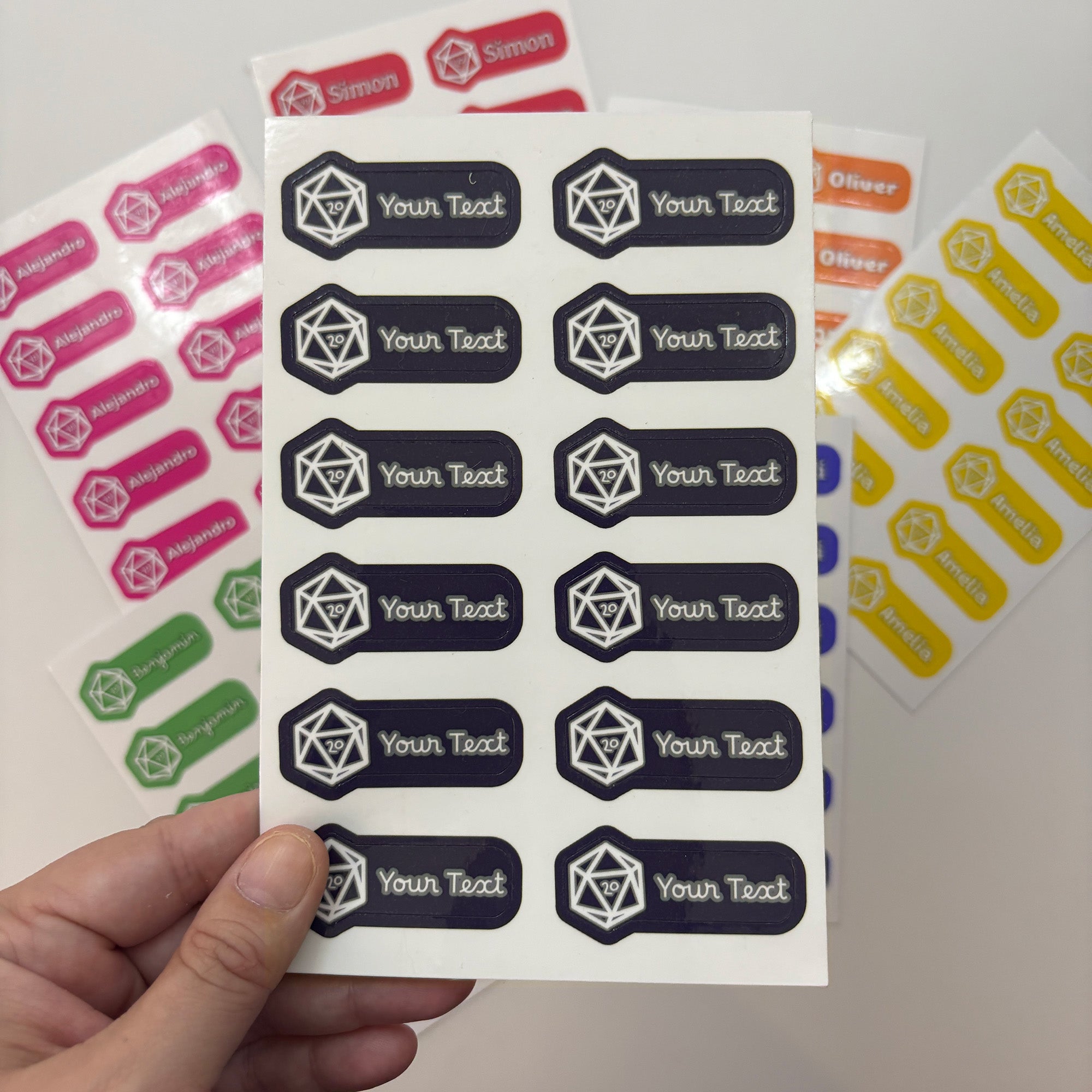 Custom Label Sticker Sheets (D20 Dice Edition) - 12 Personalized Water-Resistant Labels