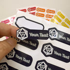 Custom Label Sticker Sheets (D20 Dice Edition) - 12 Personalized Water-Resistant Labels