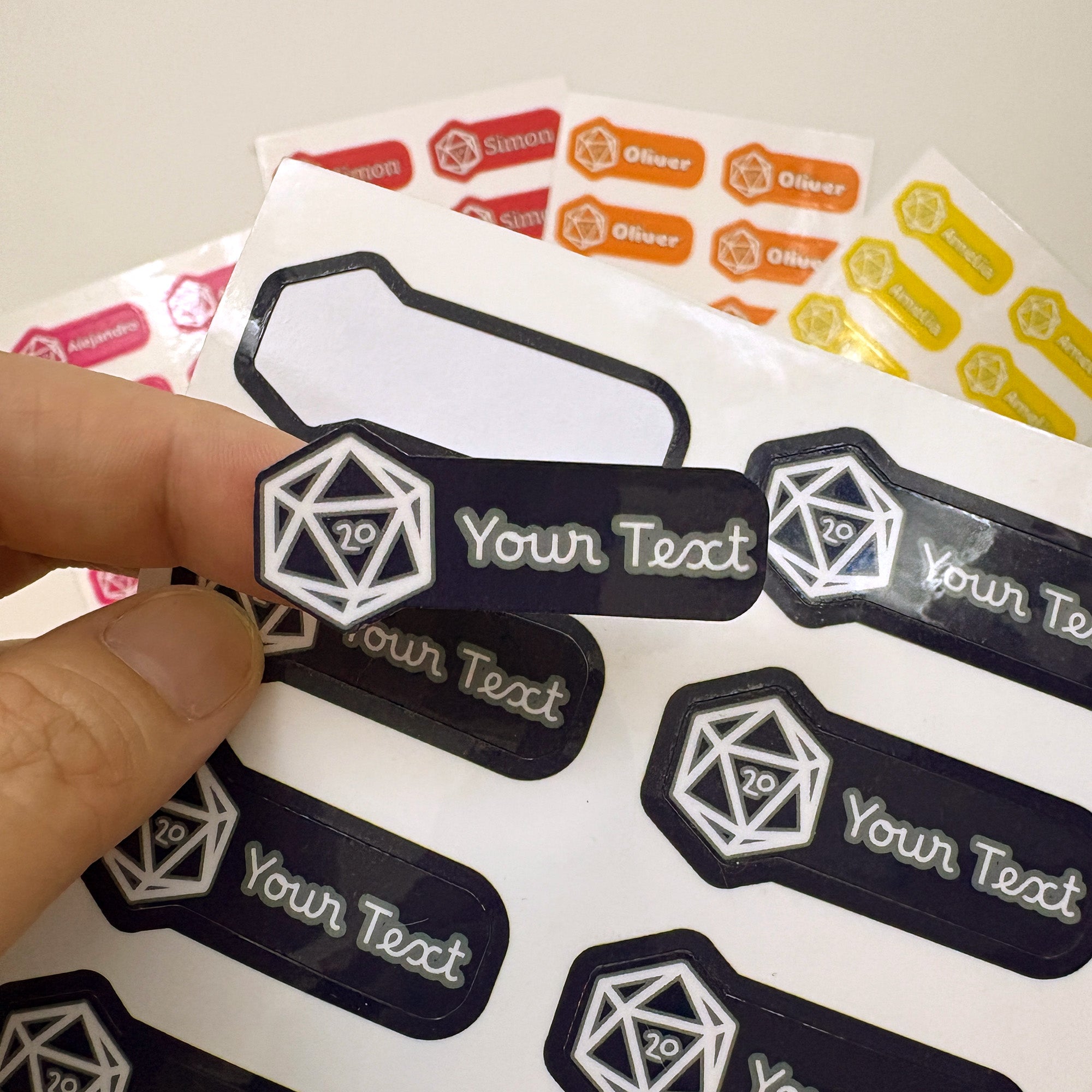 Custom Label Sticker Sheets (D20 Dice Edition) - 12 Personalized Water-Resistant Labels