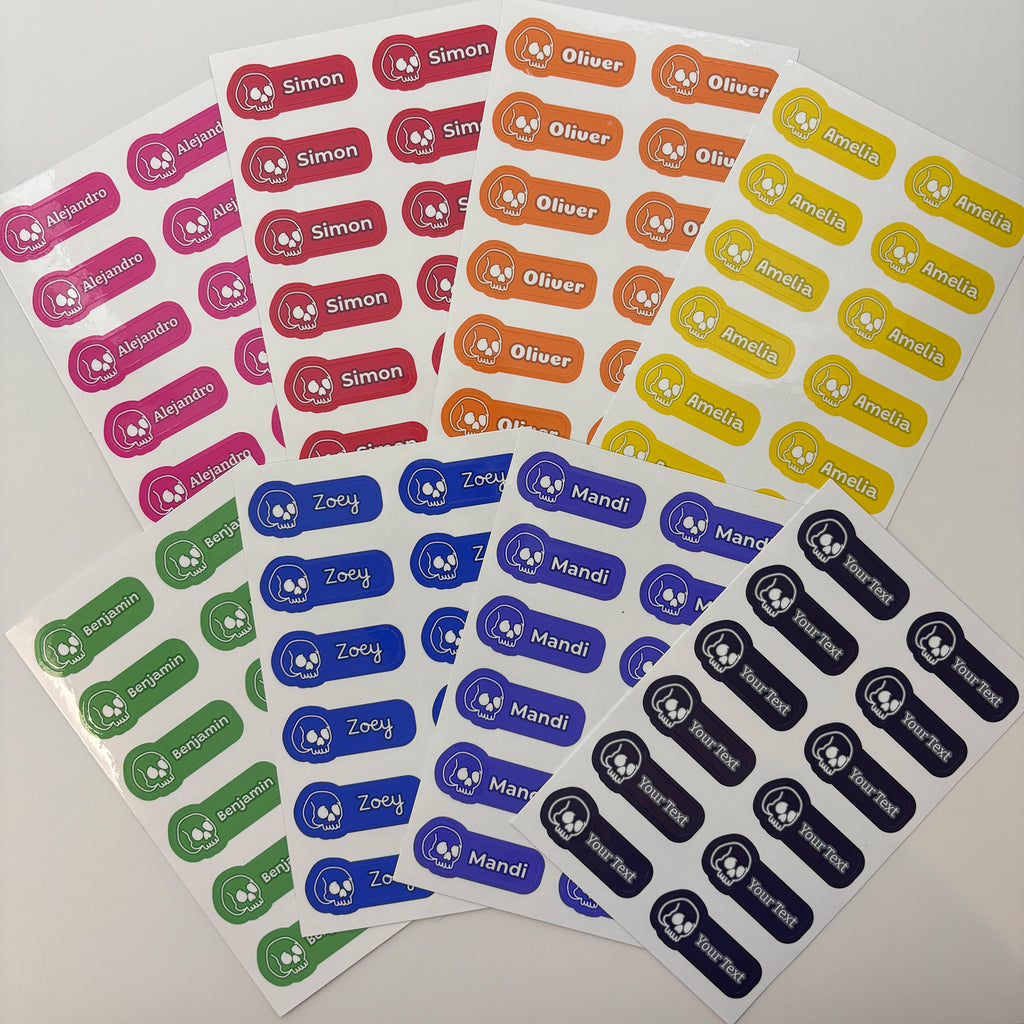 Custom Label Sticker Sheets (Skull Edition) - 12 Personalized Water-Resistant Labels