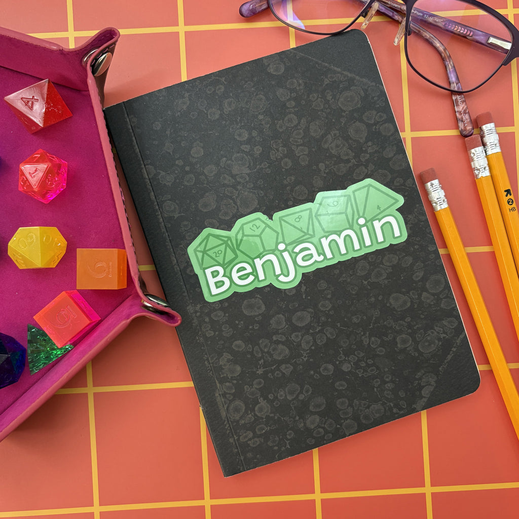 Custom Dice Name Sticker (1.5” Tall) - Water Resistant Vinyl