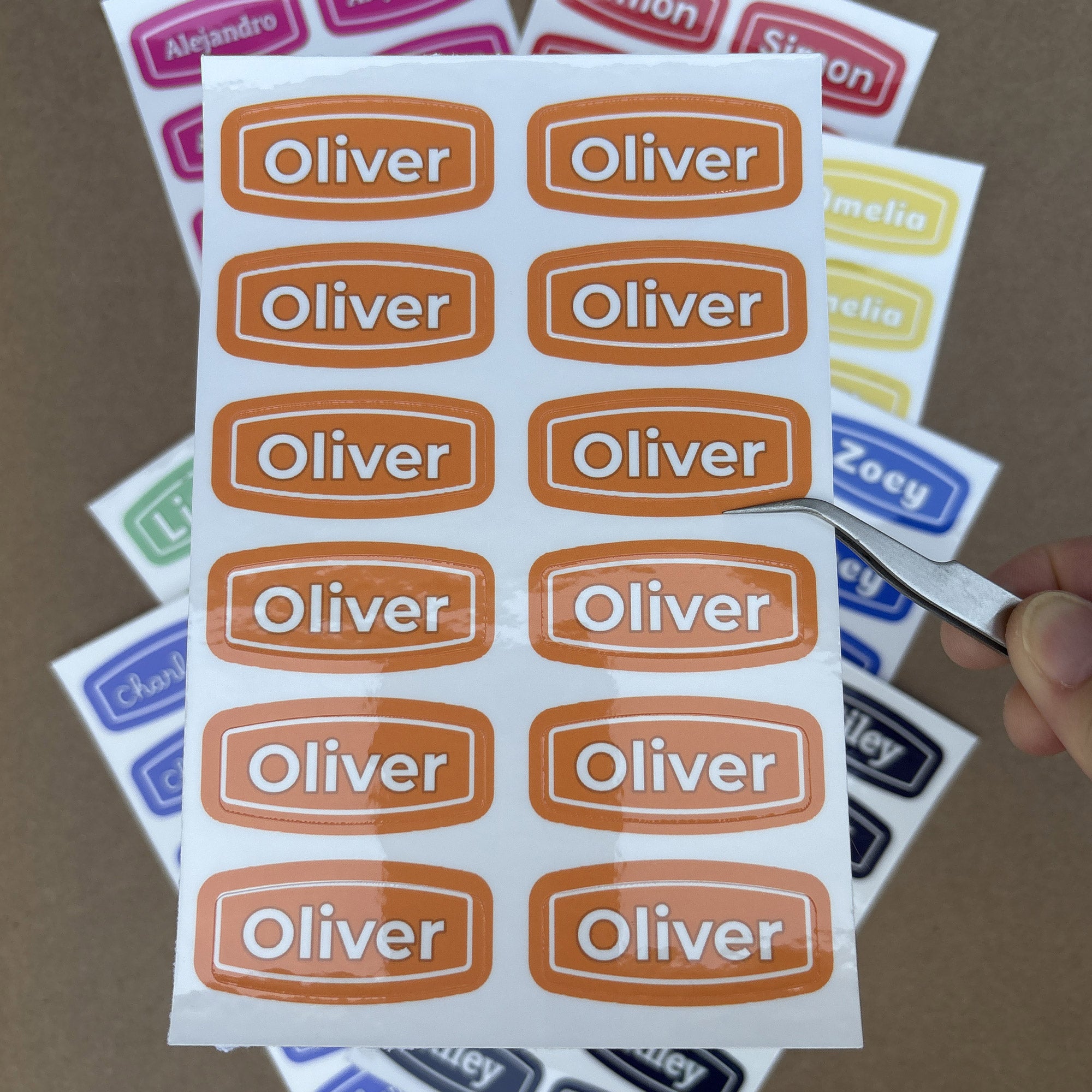 Custom Name Label Sheet - 12 Personalized Water-Resistant Labels (Style B)