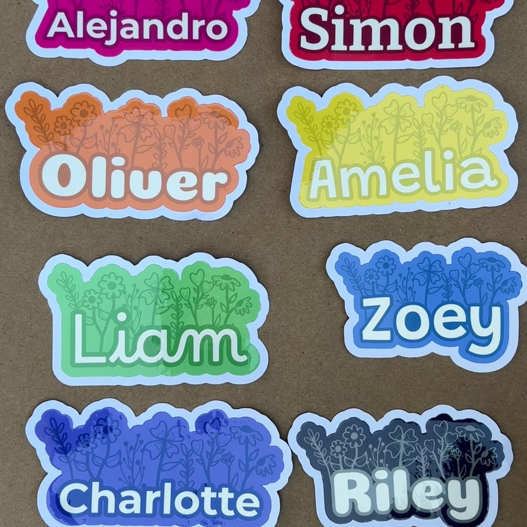 Custom Floral Name Sticker (2” Tall) - Water-Resistant Vinyl