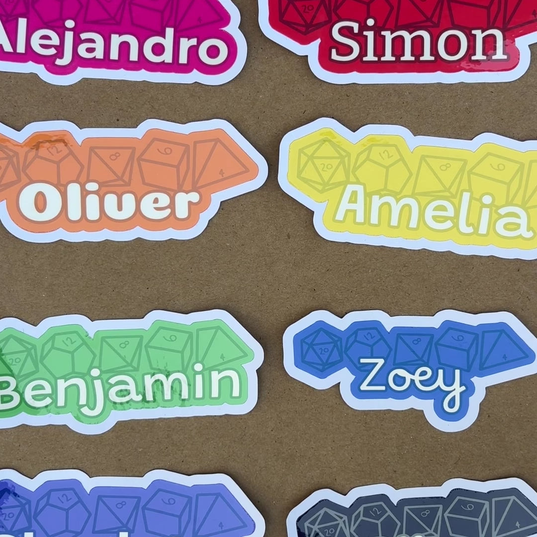 Custom Dice Name Sticker (1.5” Tall) - Water Resistant Vinyl