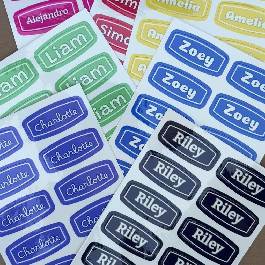 Custom Name Label Sheet - 12 Personalized Water-Resistant Labels (Style B)